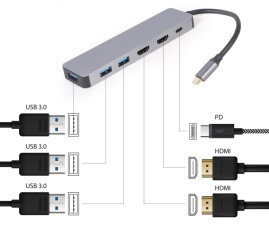 Gembird A-CM-COMBO3-03 USB Type-C 3-v-1 multiportový adaptér (Hub + HDMI + PD) č.3