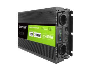 Green Cell Przetwornica napicia PowerInverter LCD 12 V 2000W/40000W Przetwornica samochodowa z wywietlaczem - czysty sinus zdroj/transformátor Auto Černá č.1