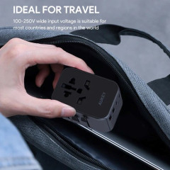 AUKEY PA-TA07 Universal Travel Adapter Charger 35W with USB-C &amp; USB-A UK USA EU AUS CHN 150 Countries č.3