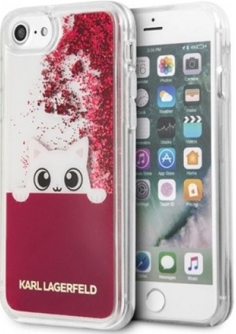 Karl Lagerfeld Peek a Boo TPU Glitter pouzdro iPhone 7/8 červené
