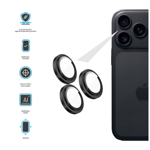 Ochranná skla čoček fotoaparátů FIXED Armor Camera Glass pro Apple iPhone 17 Pro/Pro Max, černá č.3