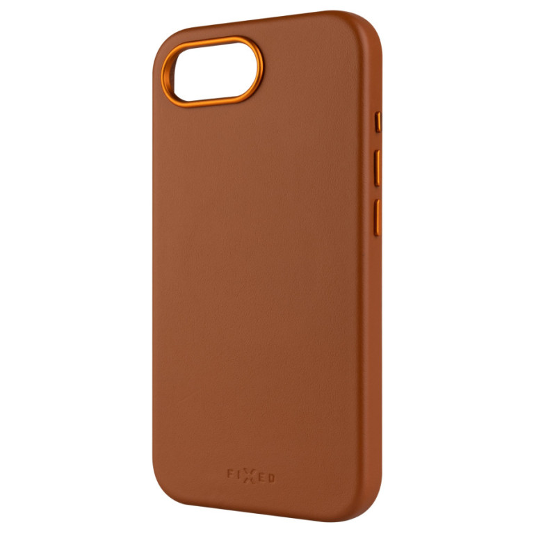 Kožený zadní kryt FIXED MagLeather s podporou MagSafe pro Apple iPhone 17e/16e, hnědý