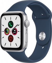 Apple Watch SE GPS 40mm stříbrné s hlubokomořsky modrým sportovním řemínkem č.1