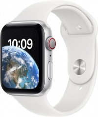 Apple Watch SE (2022) 44mm Cellular Stříbrný hliník s bílým sportovním řemínkem č.1